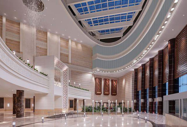 Spacious lobby area inside DoubleTree by Hilton Jabal Omar Makkah with elegant design